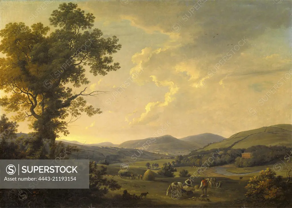 Landscape with Haymakers and a Distant View of a Georgian House Georgian House in a Landcape, William Ashford, 1746-1824, British