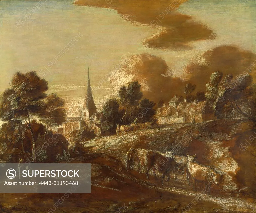 An Imaginary Wooded Village with Drovers and Cattle, Thomas Gainsborough, 1727-1788, British