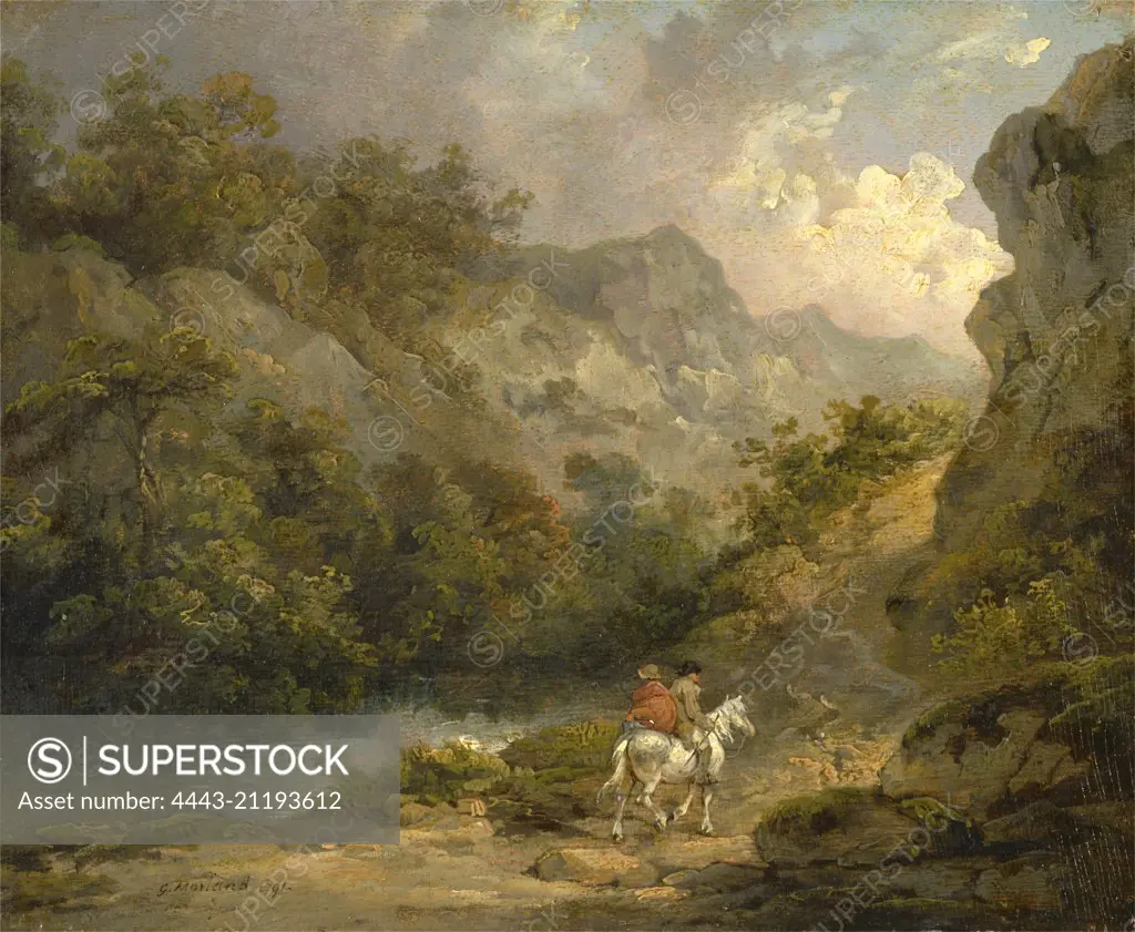 Rocky Landscape with Two Men on a Horse Signed and dated in black paint, lower left: "G. Morland 1791", George Morland, 1763-1804, British