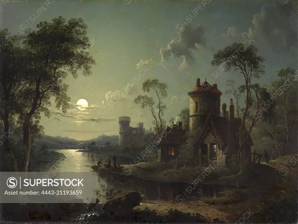 River Scene Moonlight River Scene Signed and dated in green paint, lower left: "S Pether 1840", Sebastian Pether, 1790-1844, British