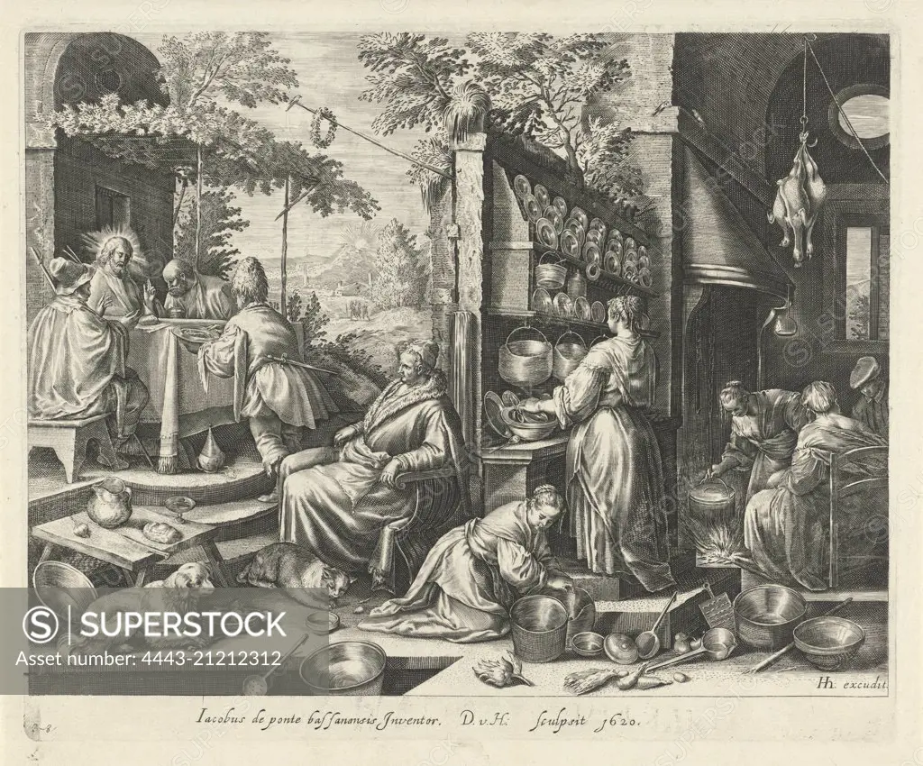 Meal at Emmaus, Dirk van Hoogstraten, Raphaël Sadeler (I), Hendrick Hondius (I), 1620