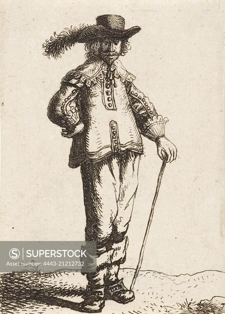 Man with hat and cane, Jan Gillisz. van Vliet, 1635