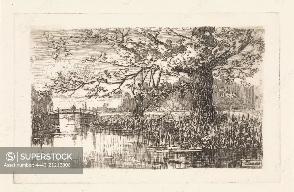 Landscape with tree and bridge, Elias Stark, 1886
