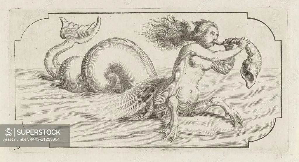 Female figure blowing on a conch, Hendrik de Keyser I, Anonymous, Justus Danckerts, after 1656-1701