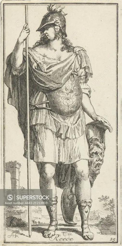 Minerva as a personification of reason, print maker: Arnold Houbraken, Leonard Schenk, 1710 - 1719