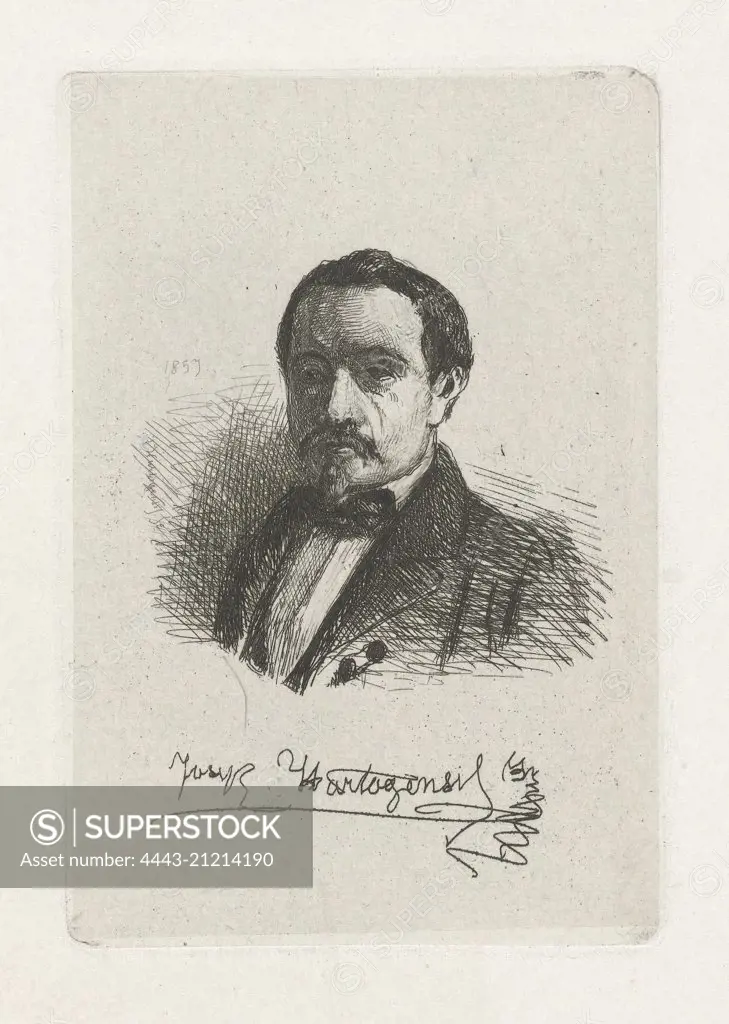 Self Portrait of Joseph Hartogensis, print maker: Joseph Hartogensis, 1857