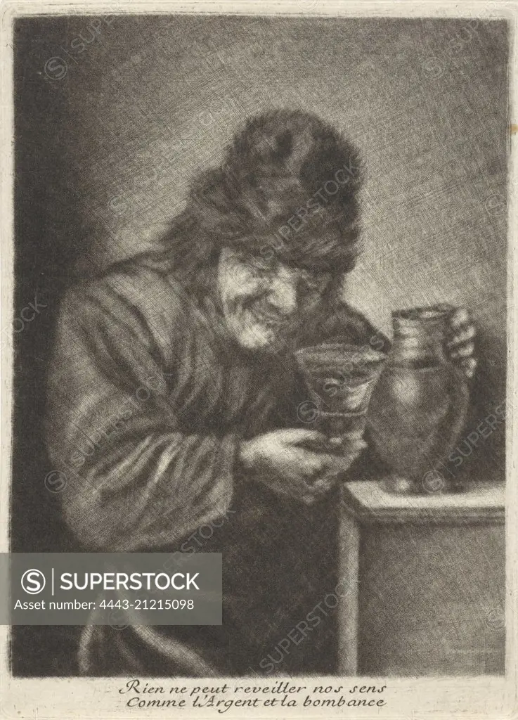 Man with a can and a glass, print maker: David Teniers II possibly