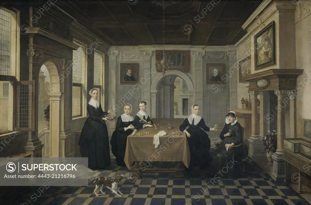 Interior with Five Women, attributed to Dirck van Delen, c. 1630 - c. 1652