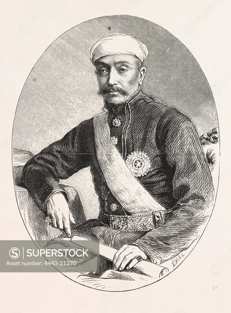 SIR SALAR JUNG, G.C.S.I., ENGRAVING 1876, The Salar Jung family was a noble family of  Hyderabad state, India