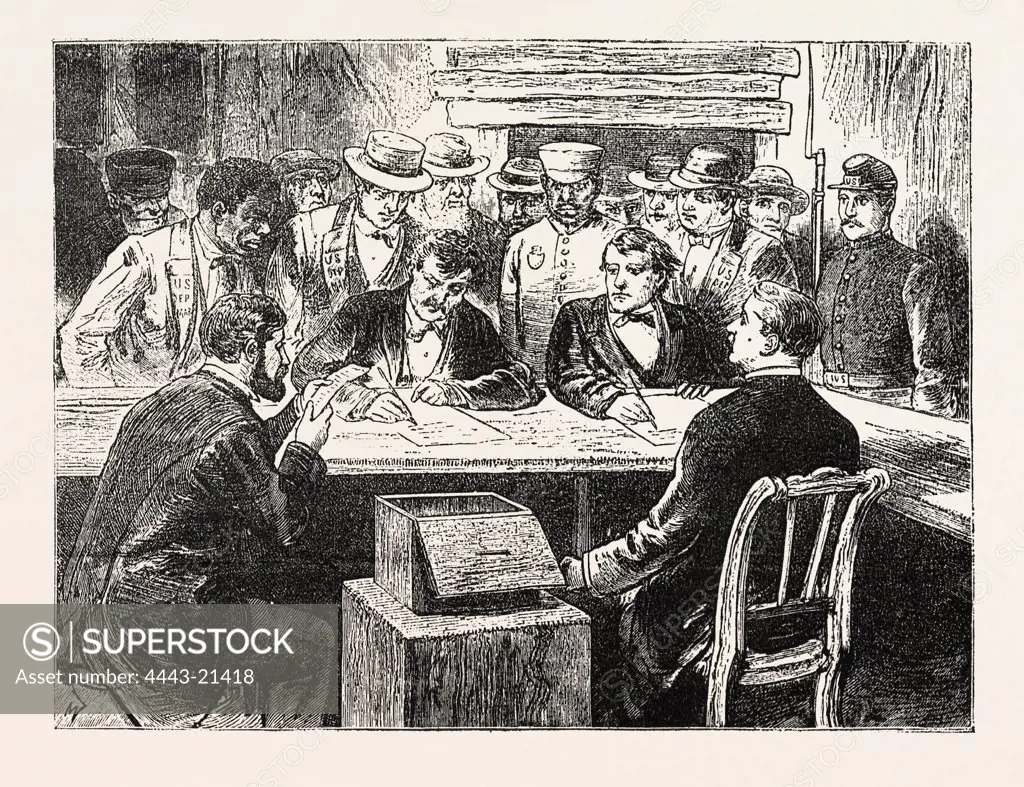 PRESIDENTIAL ELECTION, COUNTING THE VOTES, ENGRAVING 1876, US, USA, America, United States, ELECTIONS, VOTING