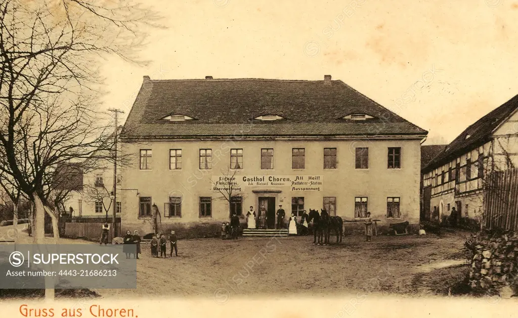 Restaurants in Landkreis Mittelsachsen, Horses of Saxony, Water wells in Saxony, Choren (Mochau), 1906, Landkreis Mittelsachsen, Choren, Gasthof, Germany