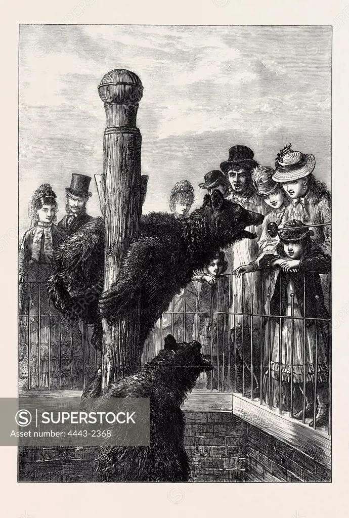 RECEIVING VISITORS ON EASTER MONDAY AT THE ZOOLOGICAL SOCIETY'S GARDENS, LONDON, 1873