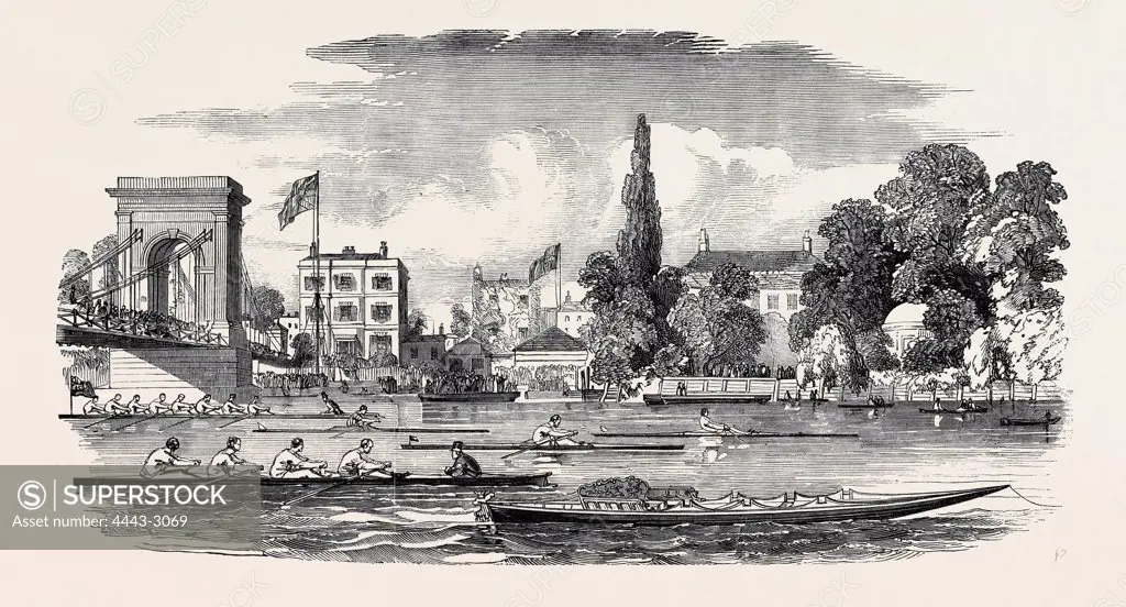 THAMES WATERMEN'S REGATTA, THE CHANCELLOR'S,' NEAR HAMMERSMITH BRIDGE, WHERRY FOR PRESENTATION TO THE PRINCE OF WALES