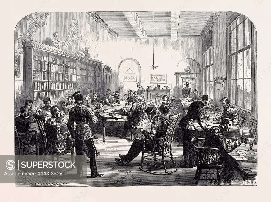 THE GUARDS' INSTITUTE, VAUXHALL BRIDGE ROAD, LONDON, THE READING ROOM, 1869, UK