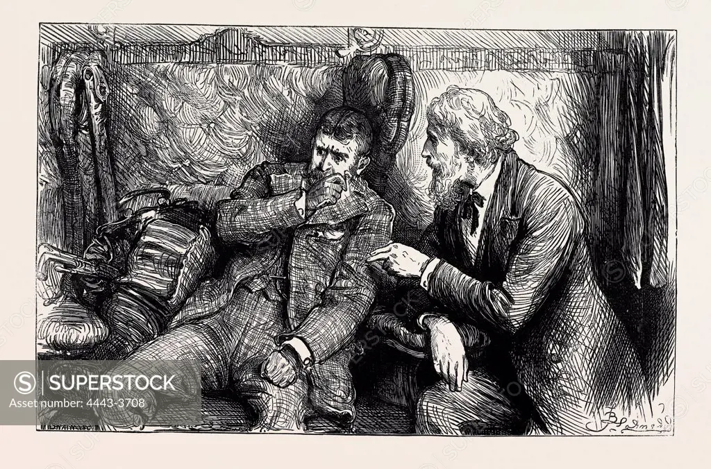 'Mr. Vellumsom, however, chanced to meet the Duke travelling up to town in a railway carriage soon afterwards, and they had some conversation which nobody heard, after which his Grace went on his way with a face quite livid.' 1880