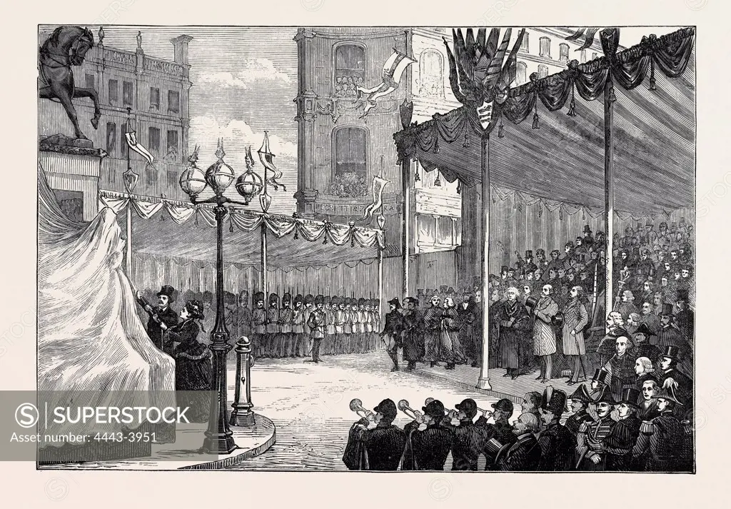 UNVEILING THE STATUE OF THE LATE PRINCE CONSORT IN HOLBORN CIRCUS, LONDON, 1874