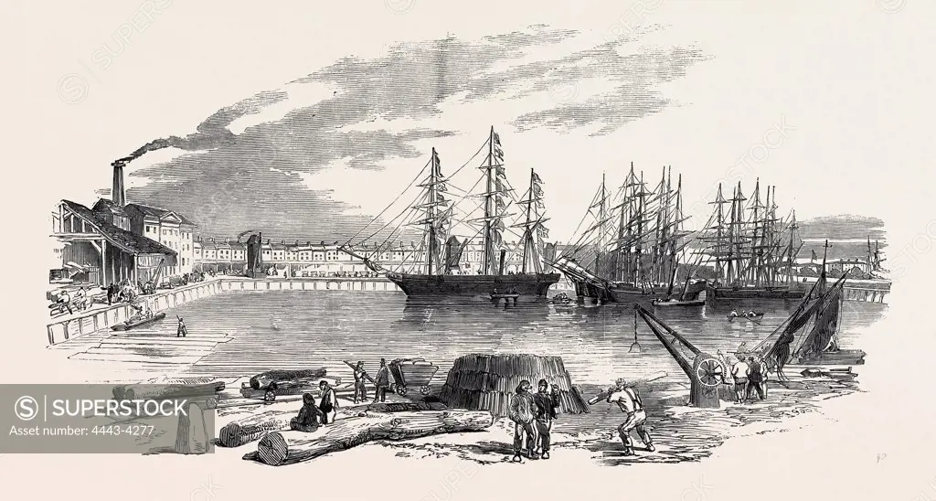 ARRIVAL OF THE 'JOHN BOWES' SCREW STEAMER IN THE COLLIER DOCK OF THE EAST AND WEST INDIA DOCK RAILWAY, 1852
