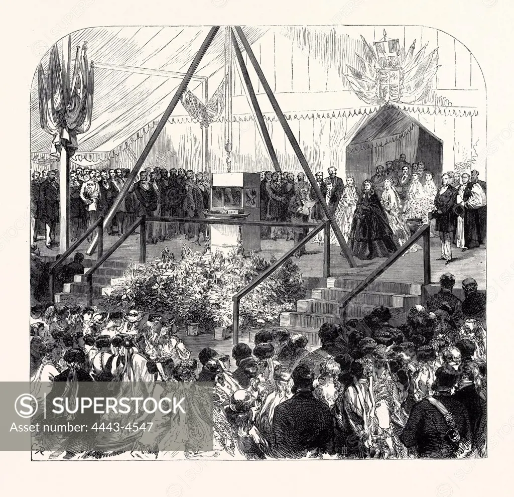 THE QUEEN LAYING THE FOUNDATION STONE OF THE NEW BALL OF THE ROYAL ALBERT ORPHAN ASYLUM, AT BAGSHOT, 1867