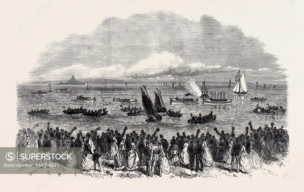 RACE OF SIX LIFEBOATS AT PENZANCE, UK, 1867