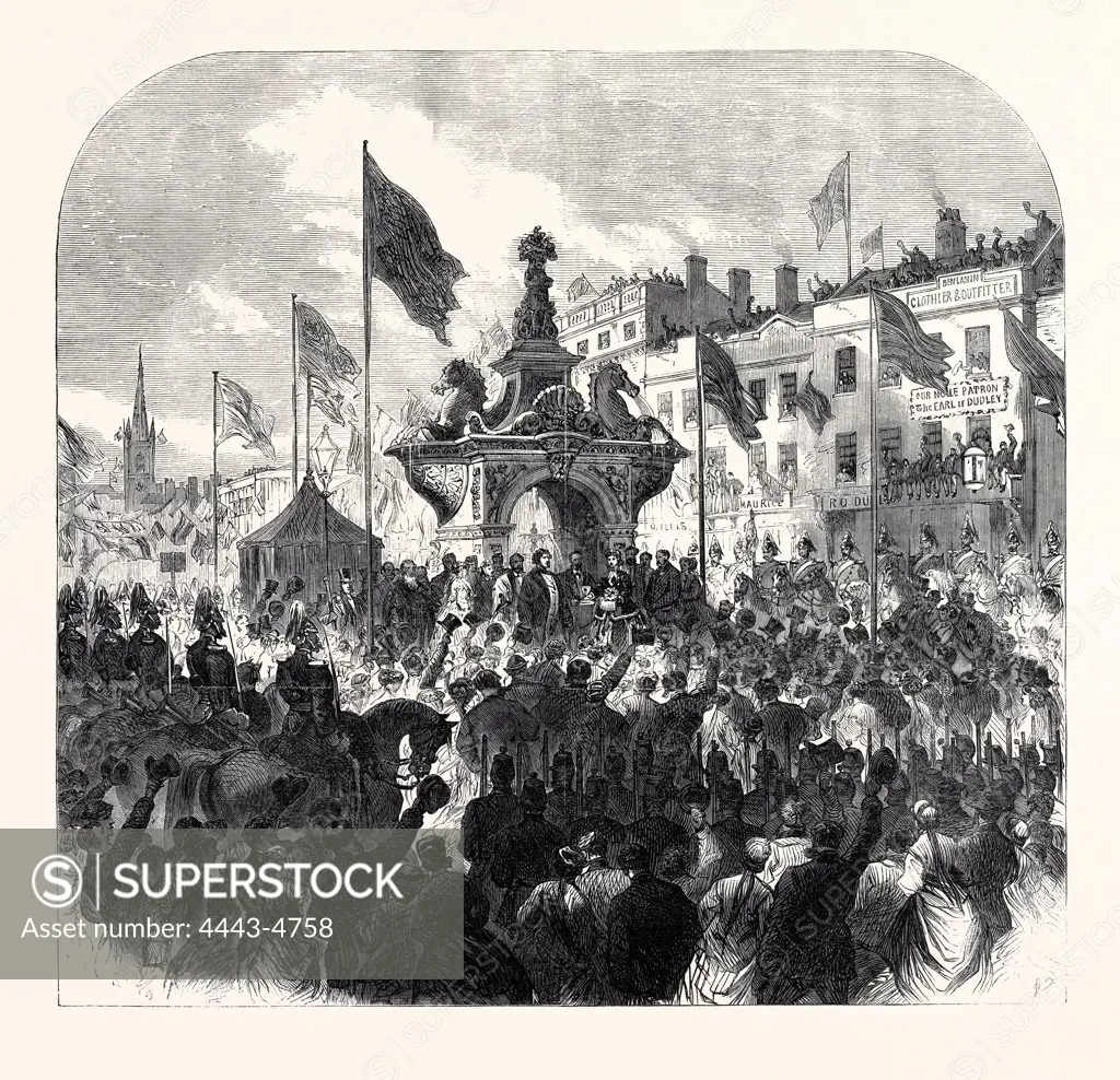 OPENING OF THE DUDLEY FOUNTAIN IN THE MARKETPLACE, DUDLEY, 1867