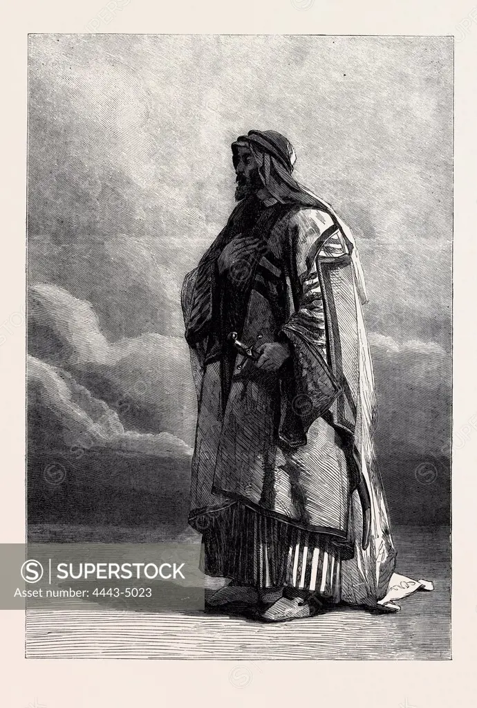 'MIGUEL EL MUSRAB, SHEIKH OF THE ANAZEH TRIBE,' BY CARL HAAG, IN THE WINTER EXHIBITION OF THE WATER COLOUR SOCIETY, 1862