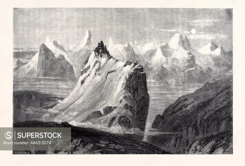 'THE MOUNTAINS OF THE OBERLAND, FROM THE FAULHORN,' BY COLLINGWOOD SMITH, IN THE EXHIBITION OF THE SOCIETY OF PAINTERS IN WATER COLOURS, 1866