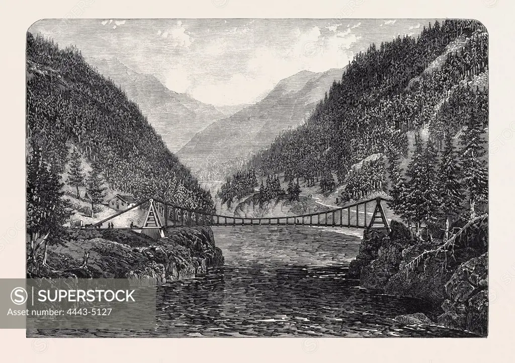 WIRE SUSPENSION BRIDGE OVER THE FRASER RIVER, BRITISH COLUMBIA, 1866