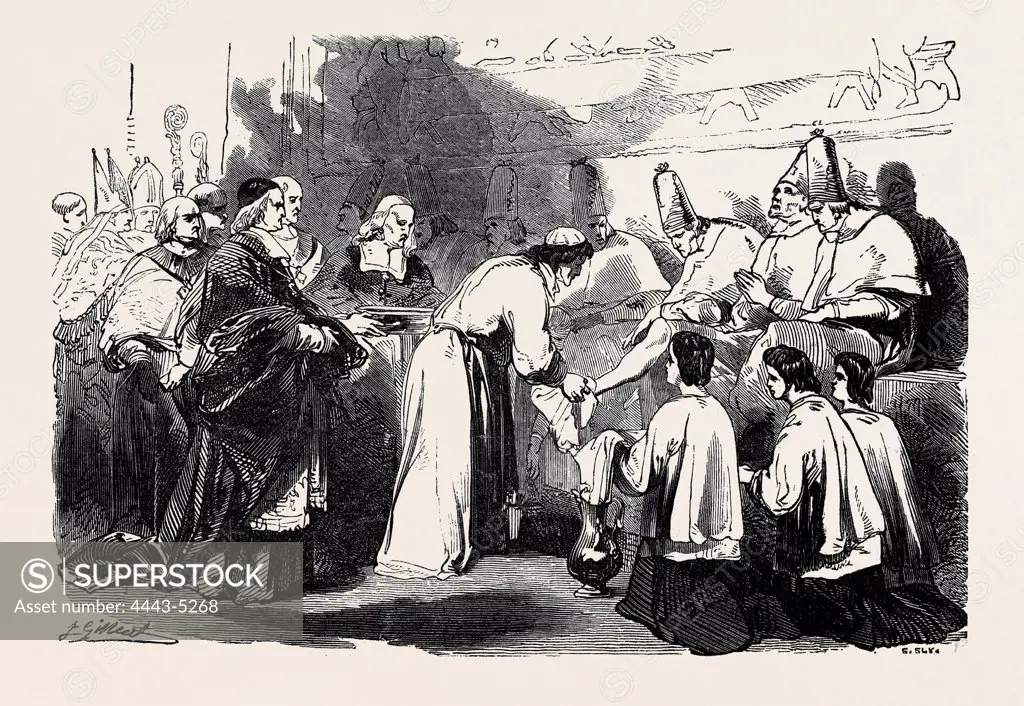 HOLY THURSDAY, THE POPE WASHING THE FEET OF POOR PRIESTS