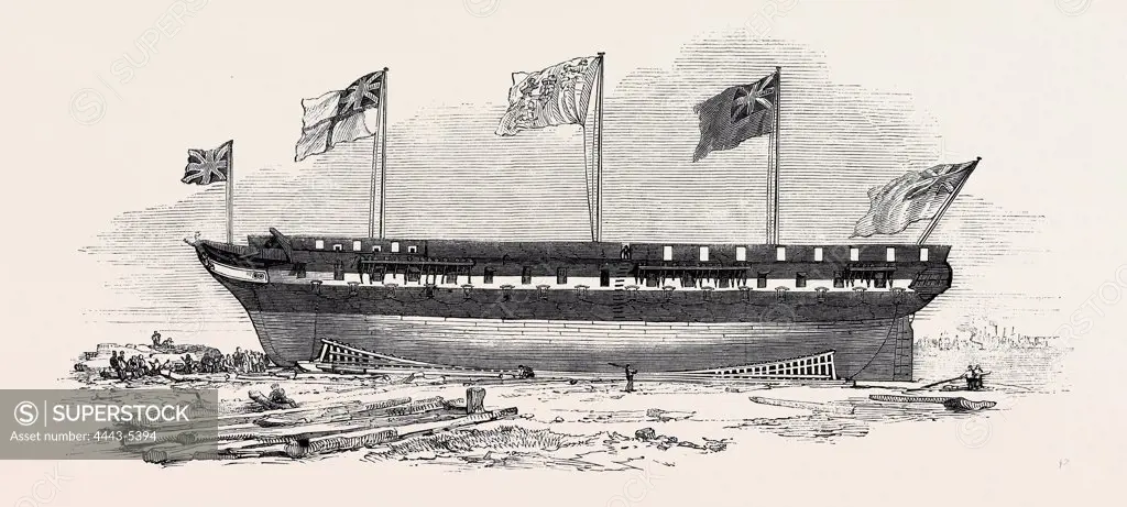 LAUNCH OF 'THE MONARCH,' EAST INDIAMAN, AT BLACKWALL