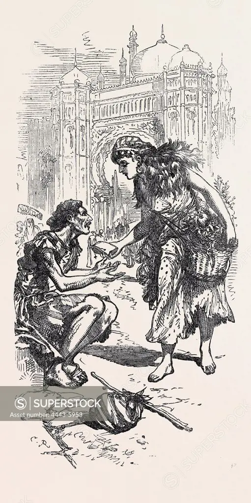 SCENE FROM 'THE COFFEE MERCHANT', 'The flower-girl gave him a piece of bread, with three large dates.', 1871