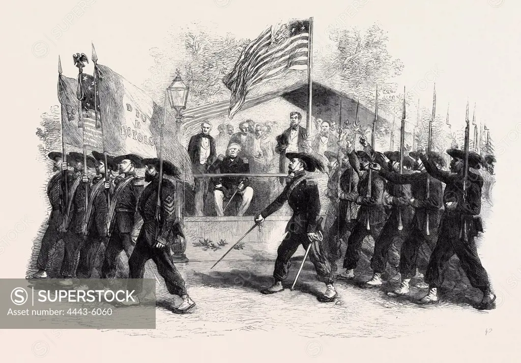 REVIEW OF FEDERAL TROOPS ON THE 4TH OF JULY BY PRESIDENT LINCOLN AND GENERAL SCOTT