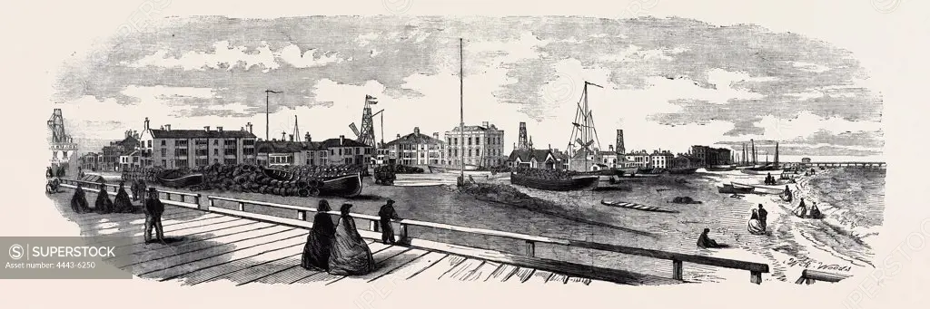 VIEW OF BUILDINGS FACING THE SEA AT GREAT YARMOUTH FROM THE OLD JETTY TO THE BRITANNIA PIER