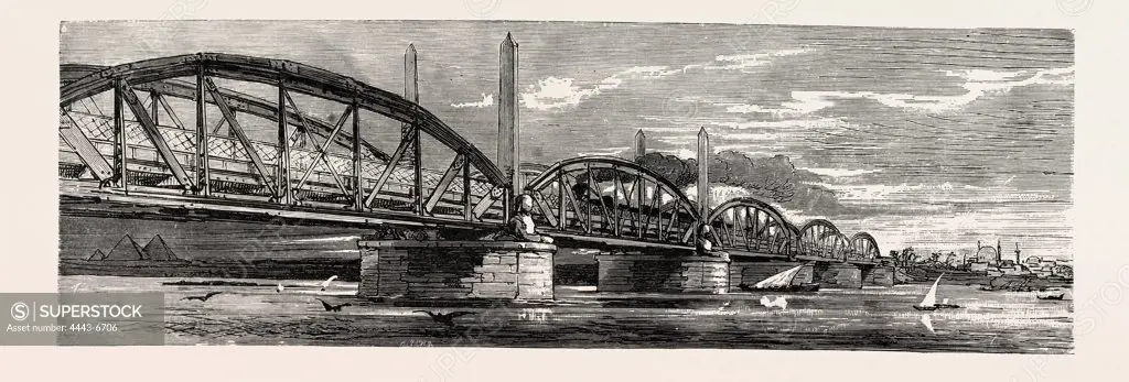 Egypt, bridge, engraving 1879