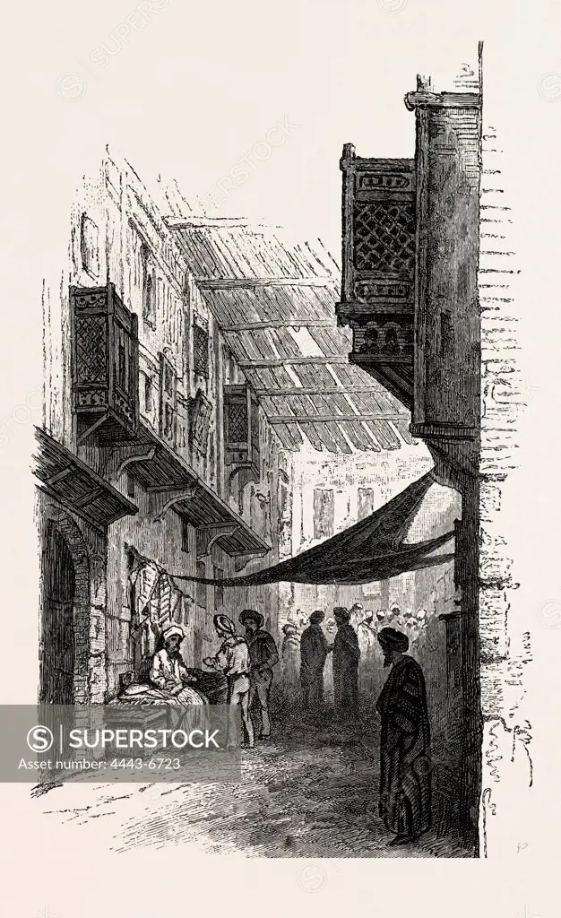 STREET IN SUEZ.  Egypt, engraving 1879