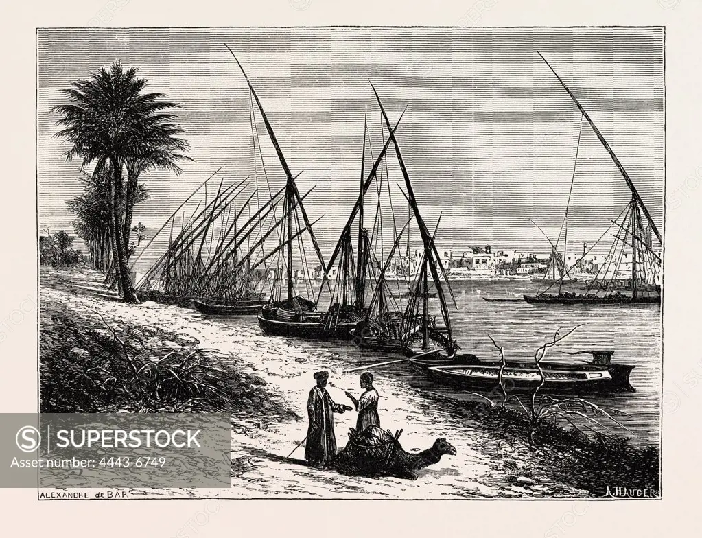 BANKS OF THE NILE.  Egypt, engraving 1879