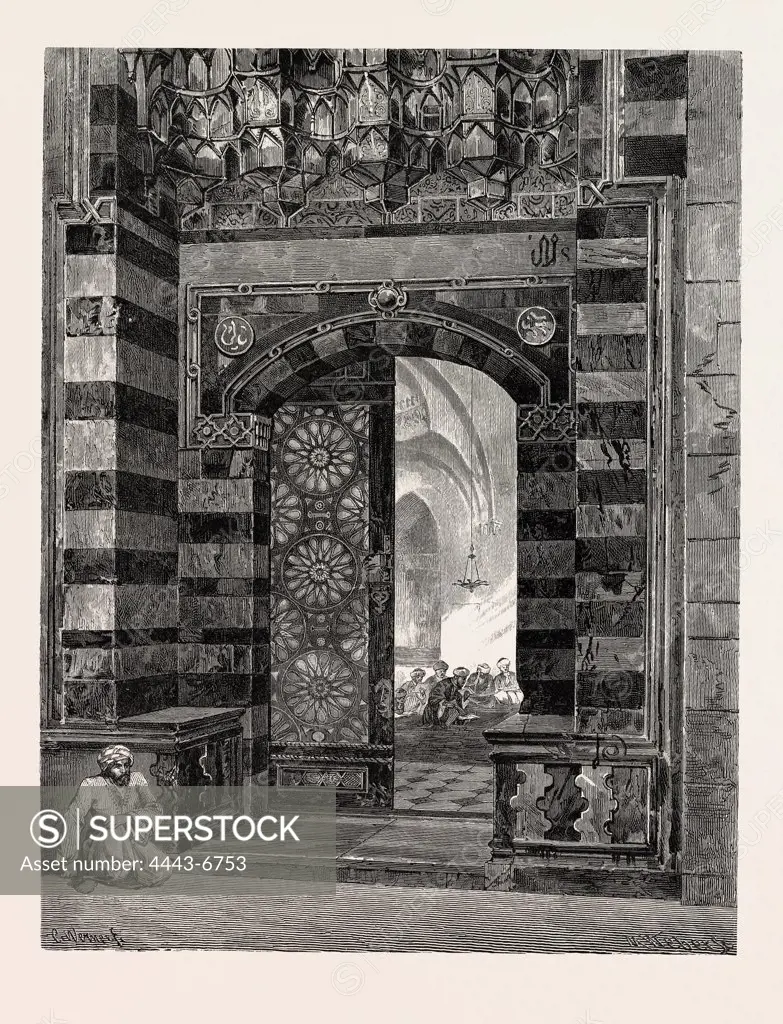 GATE OF POTTAGE  AT THE MOSQUE OF EL-AZHAR.  Egypt, engraving 1879
