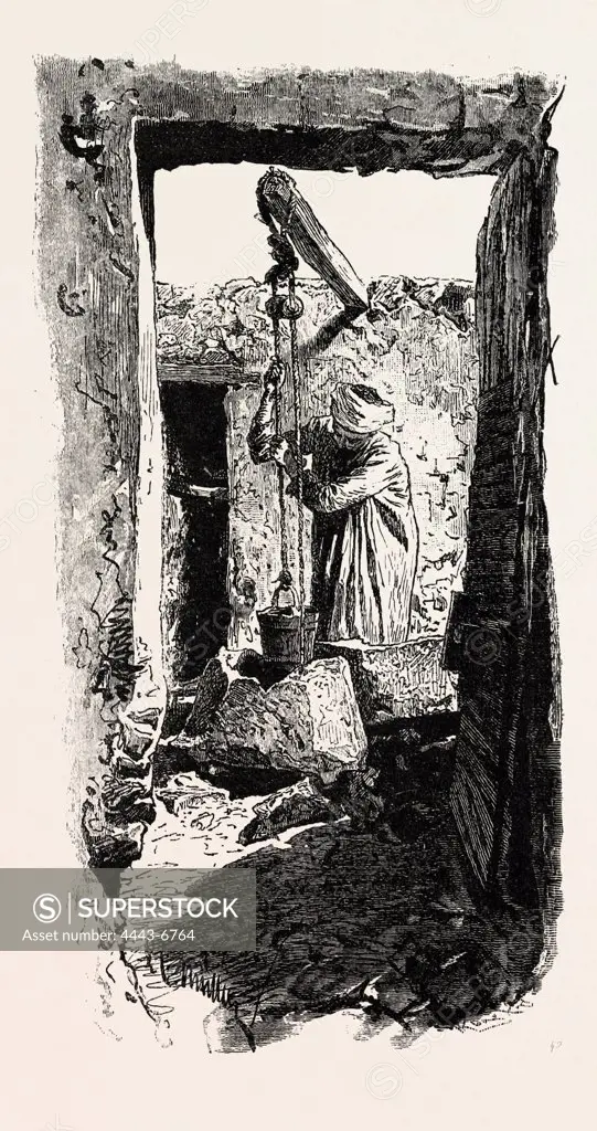 WELL OF A HOUSE.  Egypt, engraving 1879