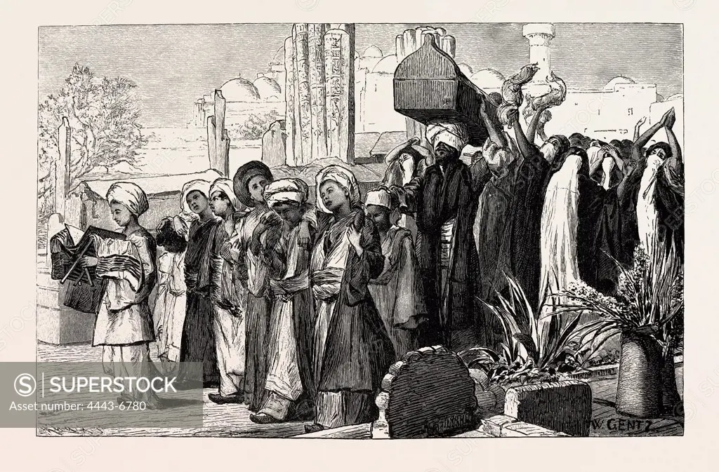 FUNERAL PROCESSION.  Egypt, engraving 1879