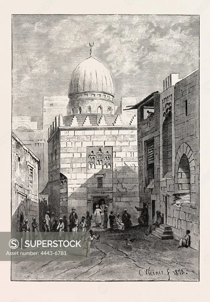 STREET AND MOSQUE.  Egypt, engraving 1879