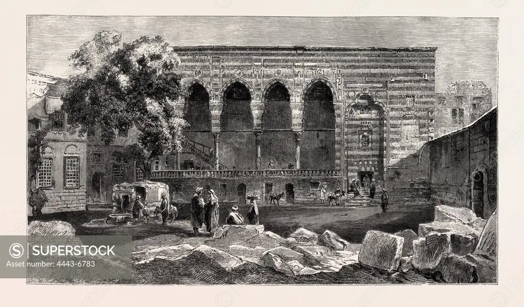 COURT AND HOUSE OF THE KADI.  Egypt, engraving 1879