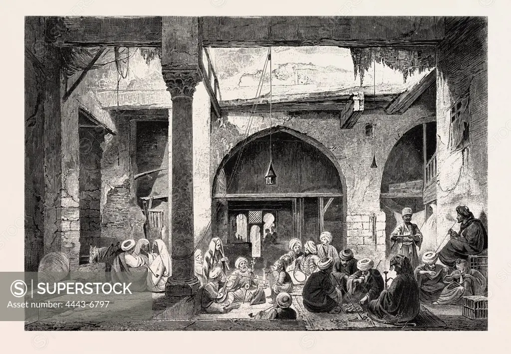 PROVINCIAL COFFEE-HOUSE.  Egypt, engraving 1879