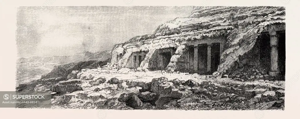 THE TOMBS OF BENT HASAN. Egypt, engraving 1879