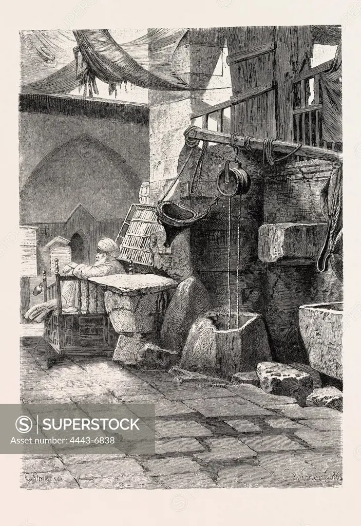 A COURT AT KOUT. Egypt, engraving 1879