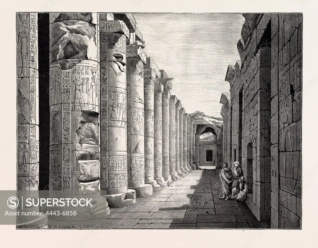GREAT HALL OF ABYDOS. Egypt, engraving 1879