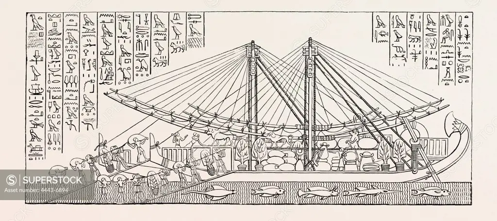 SHIP OF HATASU LADEN. Egypt, engraving 1879