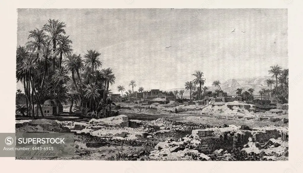 VILLAGE OF KARNAK. Egypt, engraving 1879
