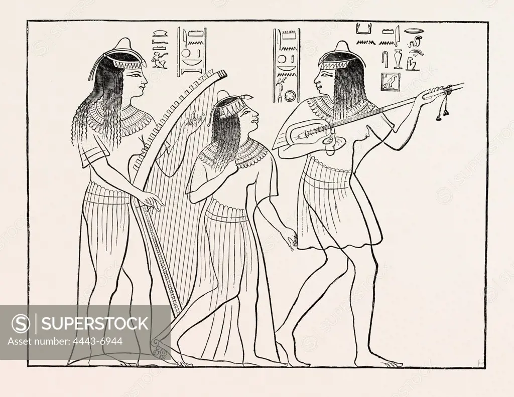 OLD EGYPTIAN MUSICIANS. Egypt, engraving 1879
