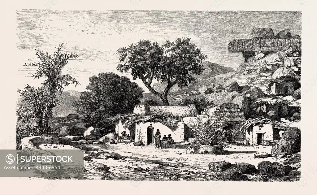 Village near Assouan,  Egypt, engraving 1879