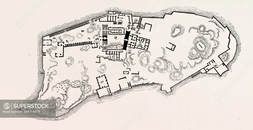 PLAN OF THE ISLAND OF PHILAE. Egypt, engraving 1879