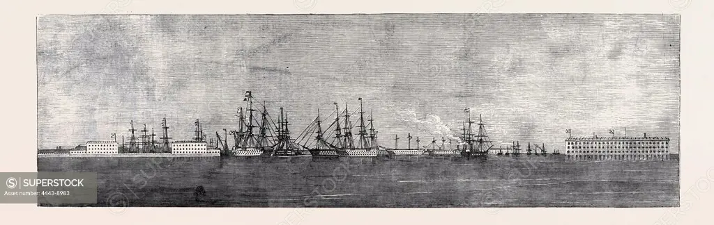 THE RUSSIAN NAVY AT CRONSTADT, SKETCHED FROM THE PADDLE BOX OF H.M.S. 'MERLIN'
